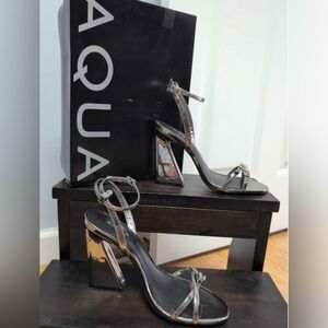 AQUA Women's Strappy High Heel Sandals in Pewter Silver | size 6.5 NWOB
